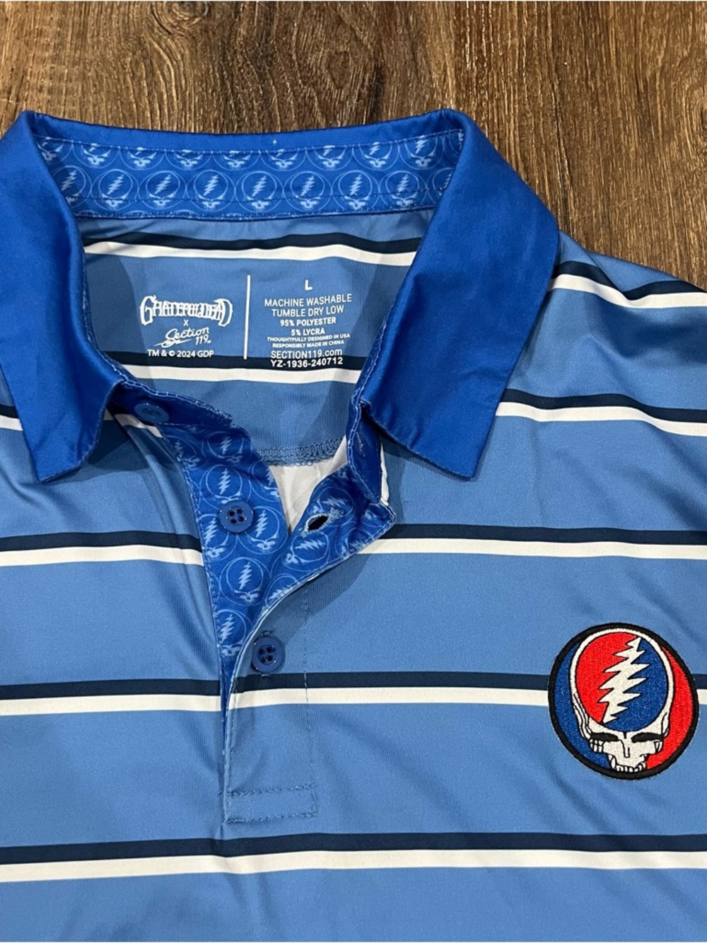 Grateful Dead Section 119 Polo Striped Performance Skull Stealie Steal Your Face